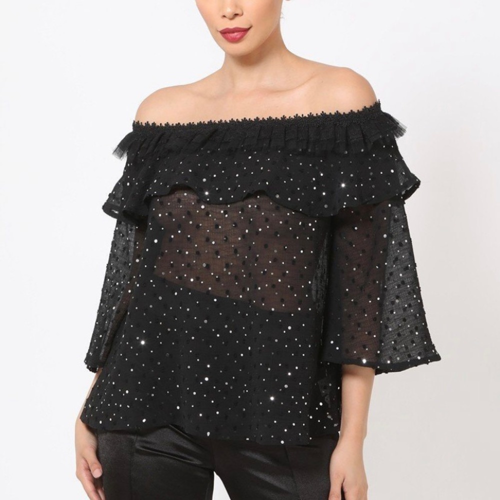 Polka Dot Sheer Off Shoulder Top